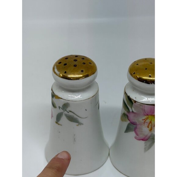 VTG Noritake Azalea Painted Floral Salt Pepper Shakers 4" Japan Gold Trim Set 2 - Picture 4 of 6